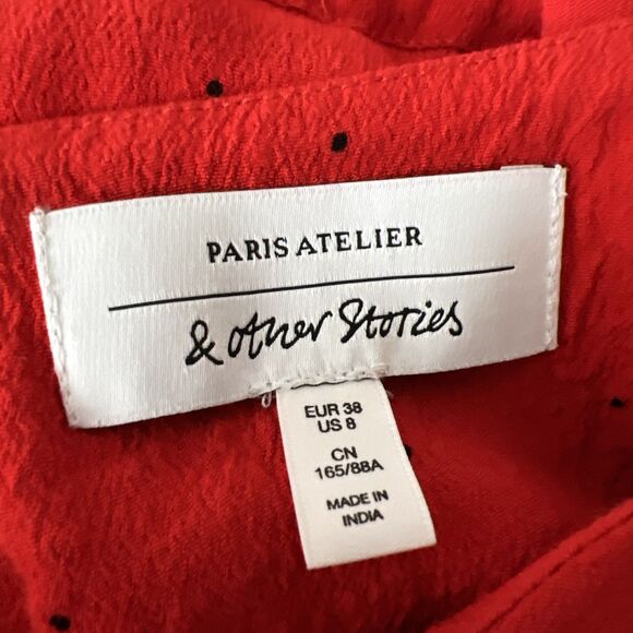 & Other Stories Paris Atelier Dress Women 8 Red Polka Dot Long Sleeve Casual - Picture 5 of 13